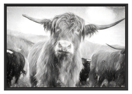 Blick einer Kuh an der Weide Schattenfugenrahmen 100x70