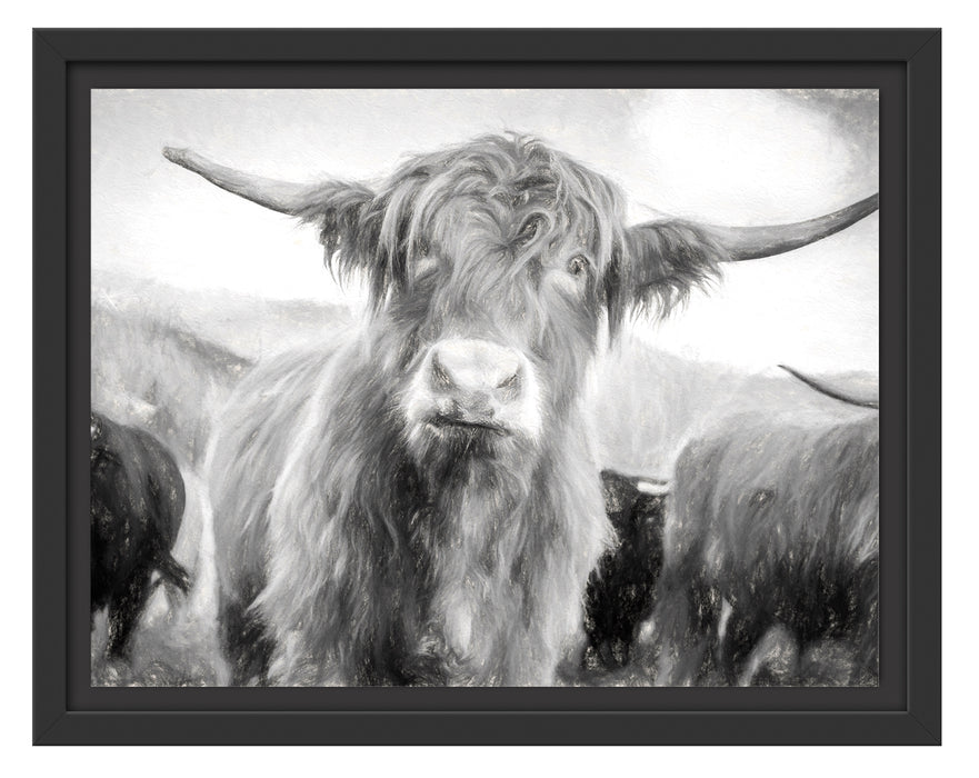 Blick einer Kuh an der Weide Schattenfugenrahmen 38x30