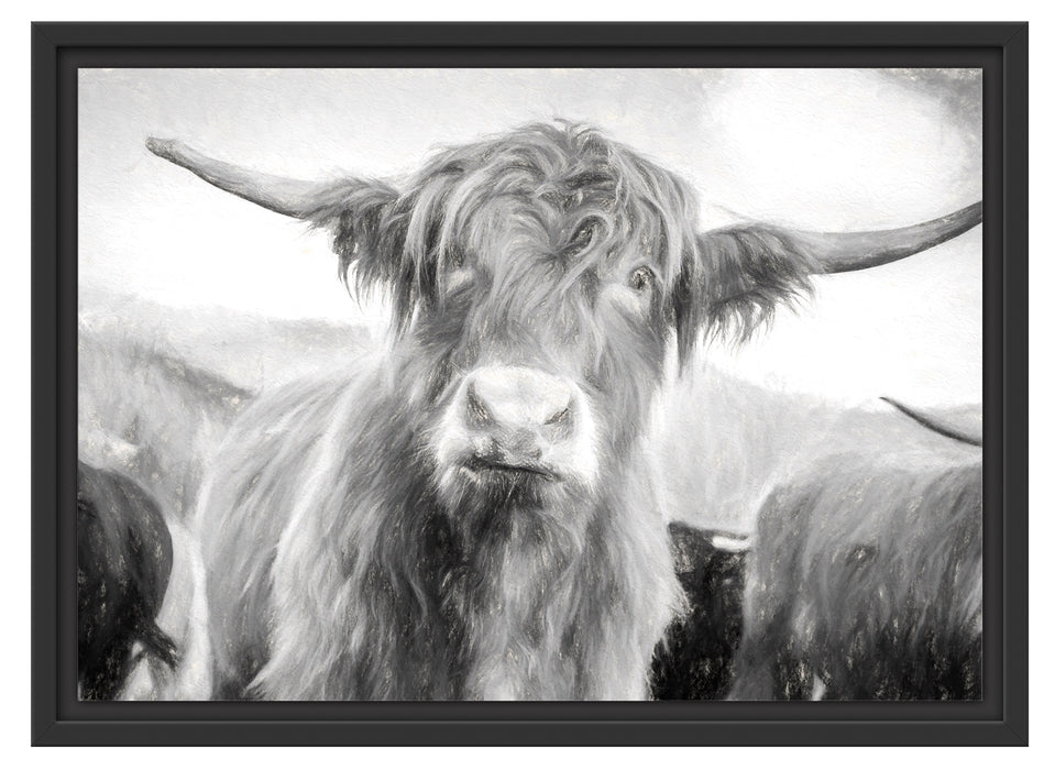 Blick einer Kuh an der Weide Schattenfugenrahmen 55x40