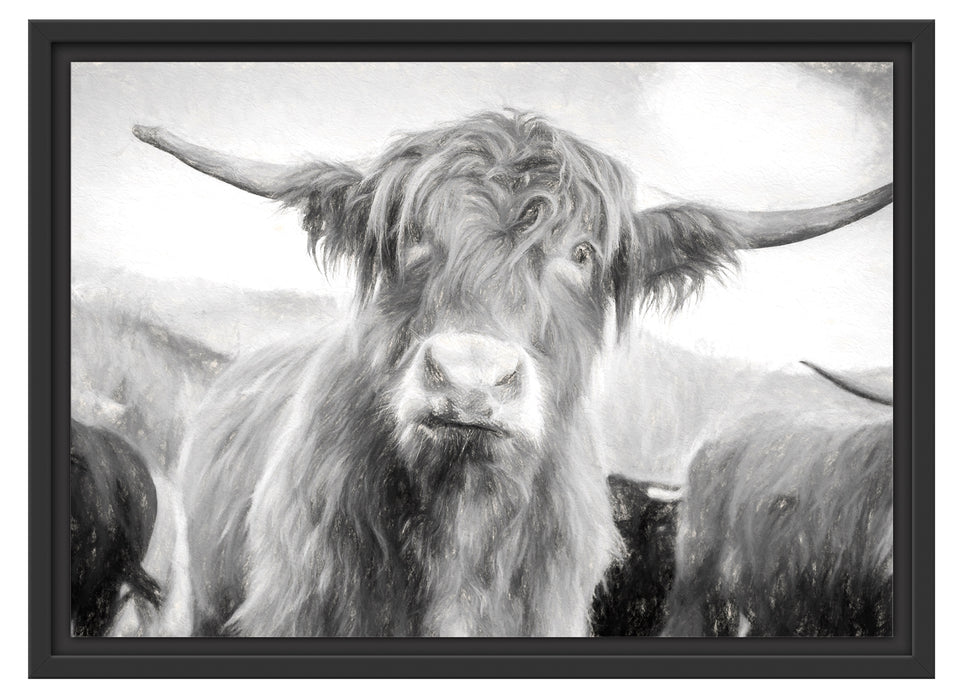 Blick einer Kuh an der Weide Schattenfugenrahmen 55x40