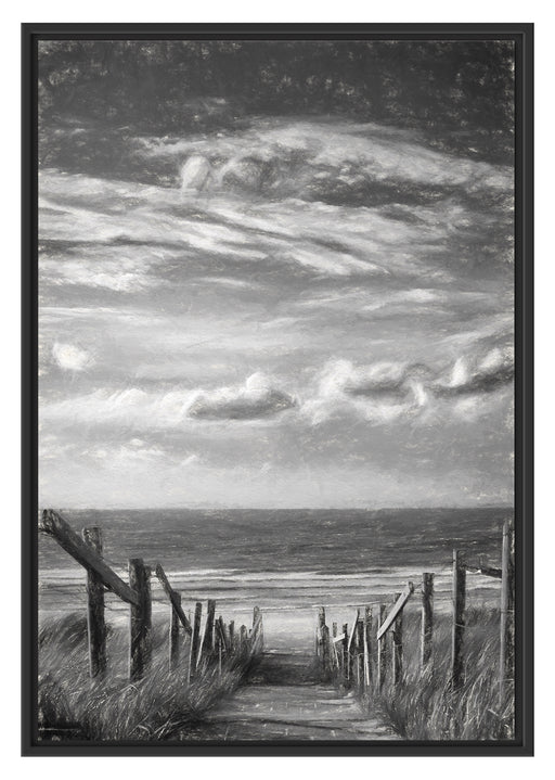 Weg zum Strand am Meer Kunst Schattenfugenrahmen 100x70