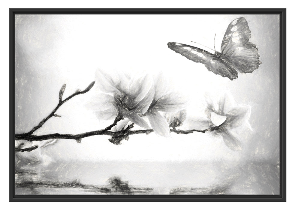 Pixxprint Schmetterling mit Magnolien-Blüte