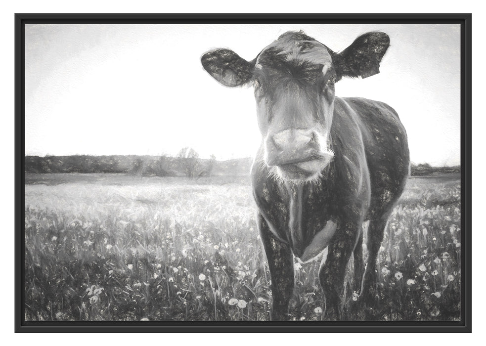 Pixxprint Kuh auf Butterblumenwiese, im Schwebe-Effekt Bilderrahmen