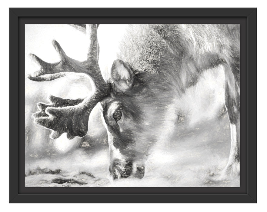 süßes Rentier beim Essen Kunst Schattenfugenrahmen 38x30
