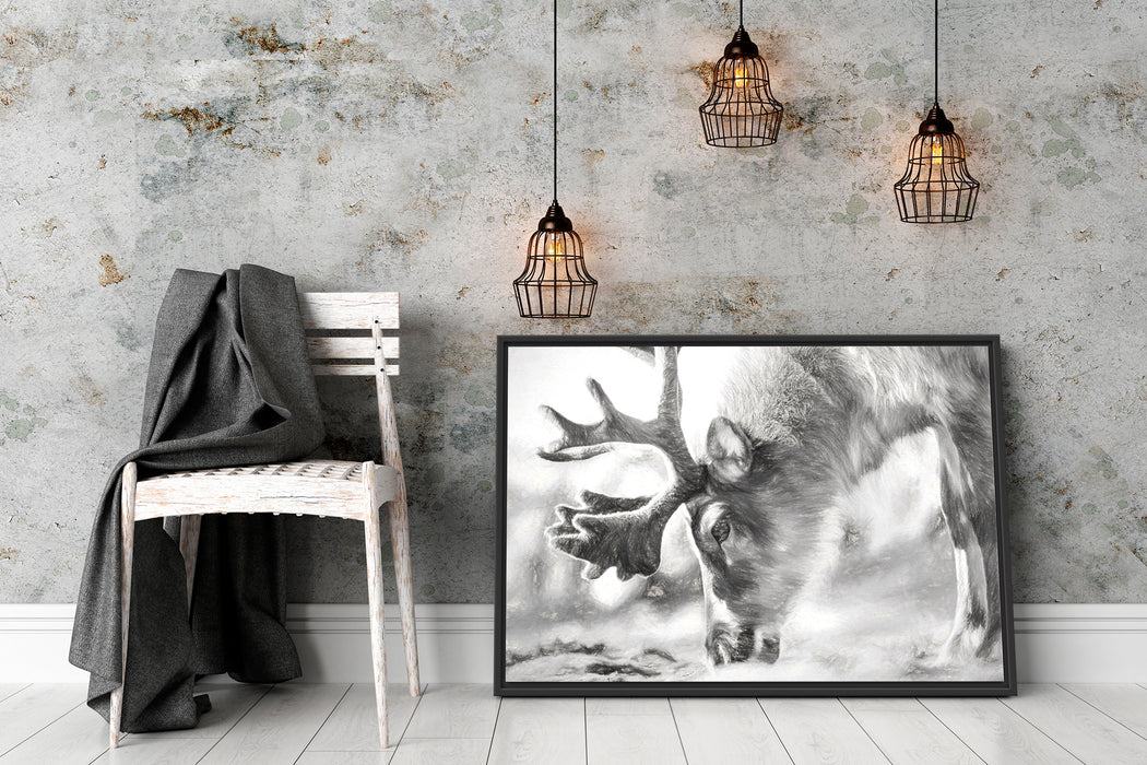 süßes Rentier beim Essen Kunst Schattenfugenrahmen Wohnzimmer