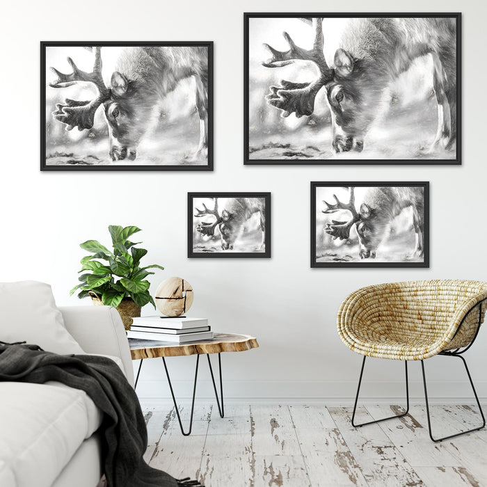 süßes Rentier beim Essen Kunst Schattenfugenrahmen Dekovorschlag