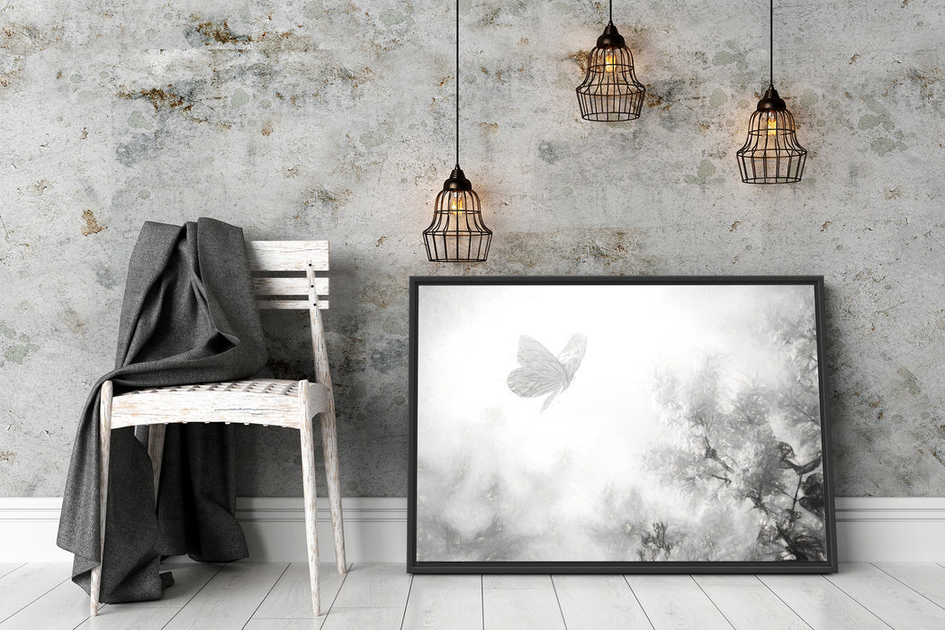 Schmetterling Kirschblüten Schattenfugenrahmen Wohnzimmer