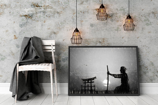 Samurai-Meister vor Horizont Schattenfugenrahmen Wohnzimmer