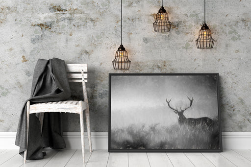 Rotwild Hirsch im Nebel Kunst Schattenfugenrahmen Wohnzimmer