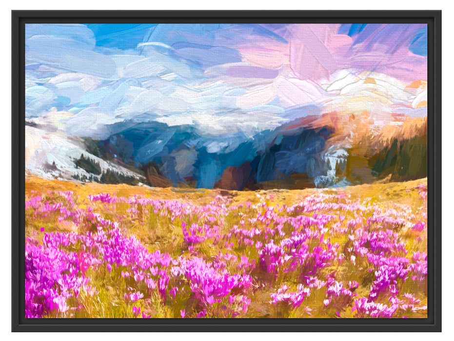 Berglandschaft Regenbogen Schattenfugenrahmen 80x60