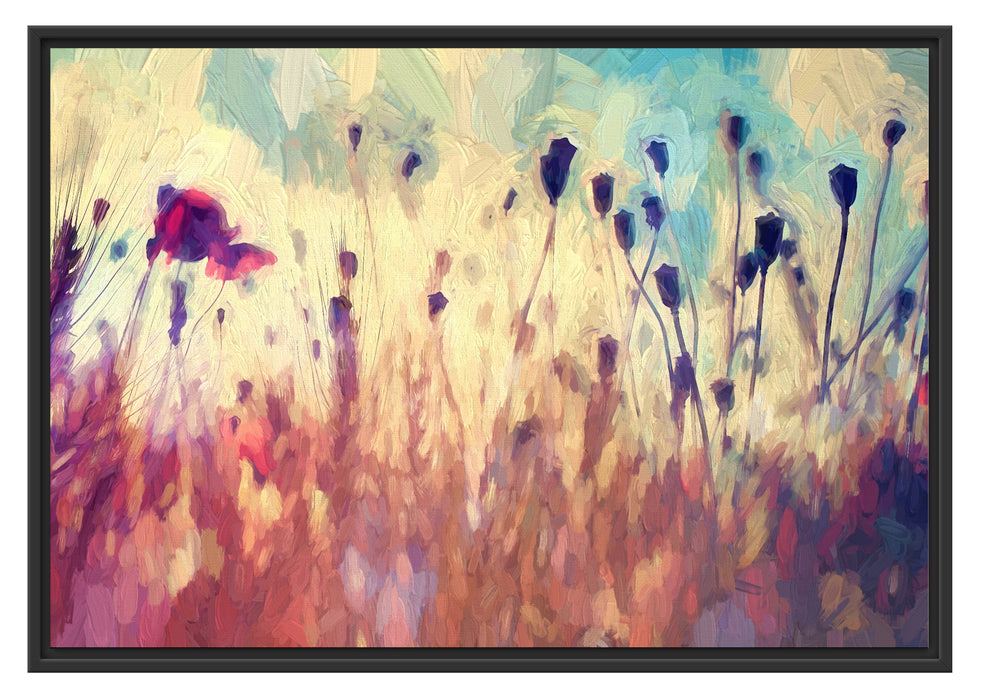 Pixxprint Mohn im Weizenfeld Kunst, im Schwebe-Effekt Bilderrahmen