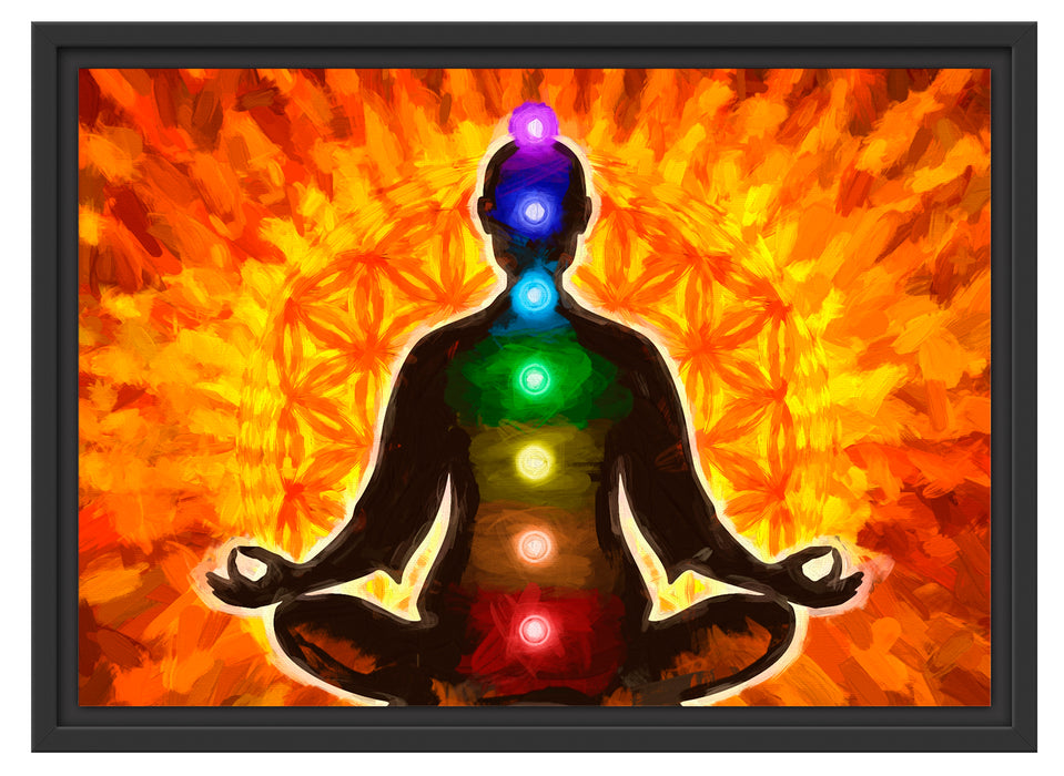 Meditation mit den 7 Chakren Kunst Schattenfugenrahmen 55x40