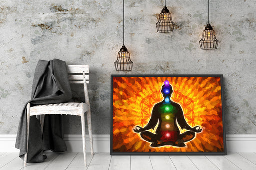 Meditation mit den 7 Chakren Kunst Schattenfugenrahmen Wohnzimmer