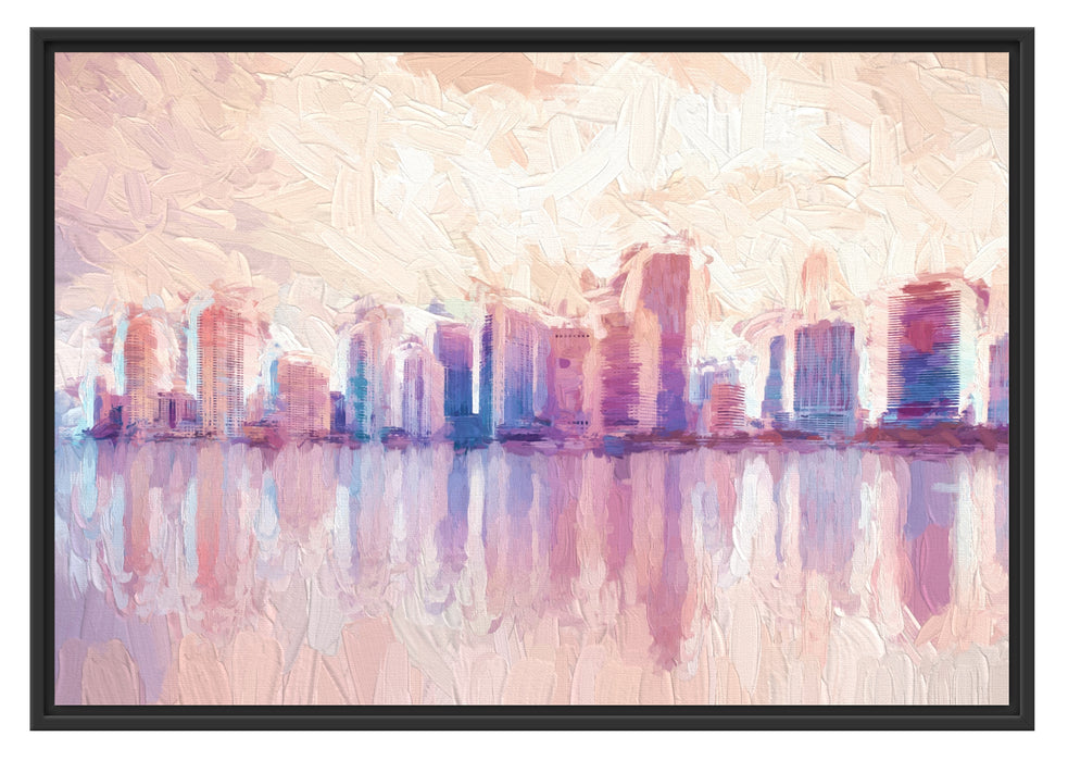 Pixxprint Miami Florida Skyline, im Schwebe-Effekt Bilderrahmen