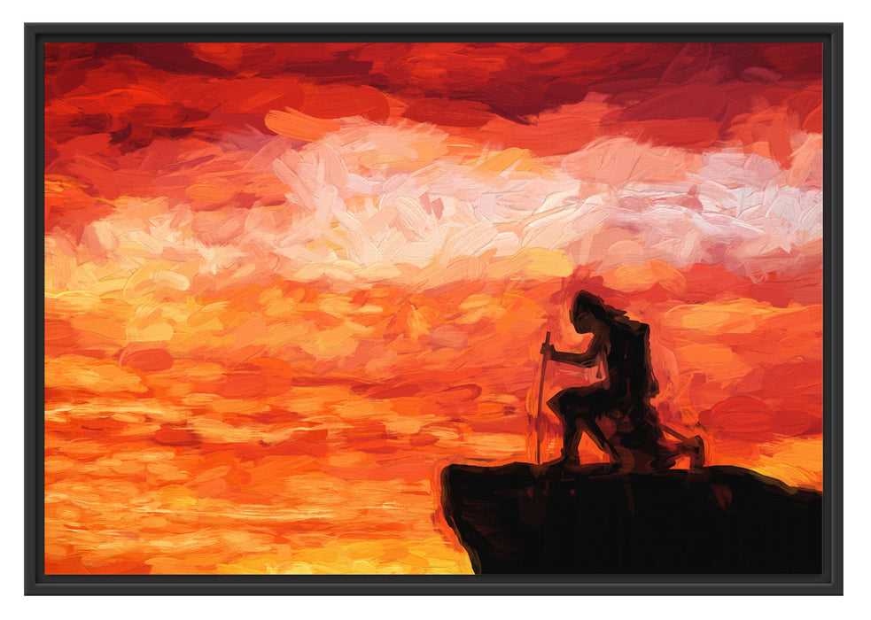 Pixxprint Samurai auf der Spitze des Berges, im Schwebe-Effekt Bilderrahmen