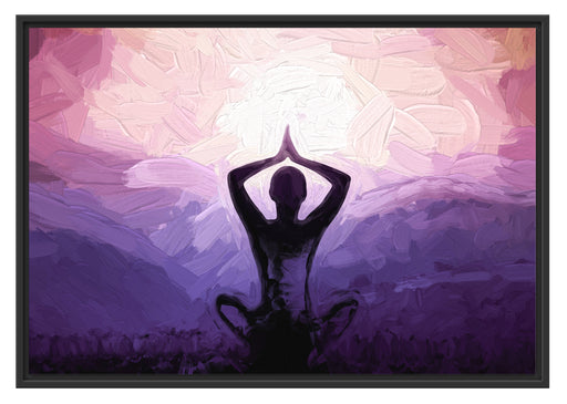 Meditierender Mann in den Bergen Schattenfugenrahmen 100x70