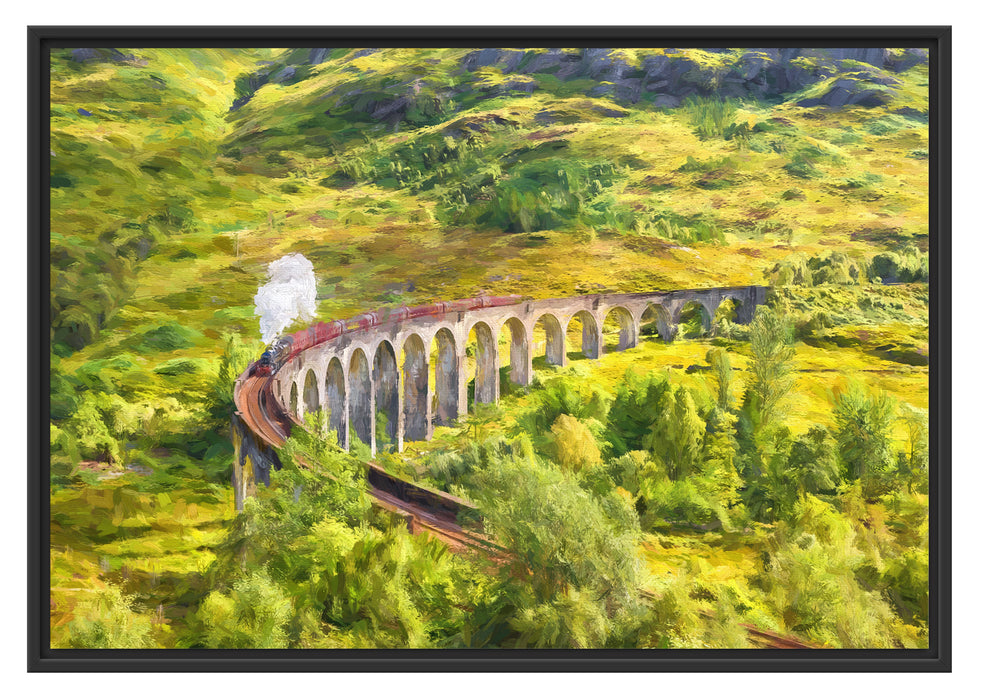 Pixxprint Eisenbahnviadukt in Schottland, im Schwebe-Effekt Bilderrahmen