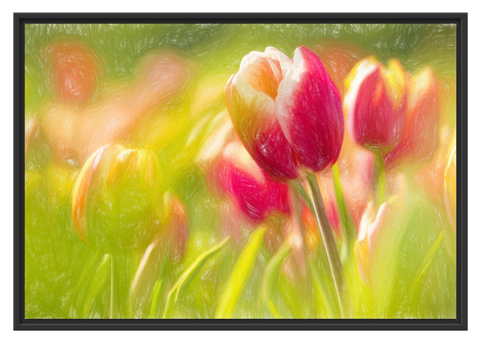 Blühende Tulpen Schattenfugenrahmen 100x70