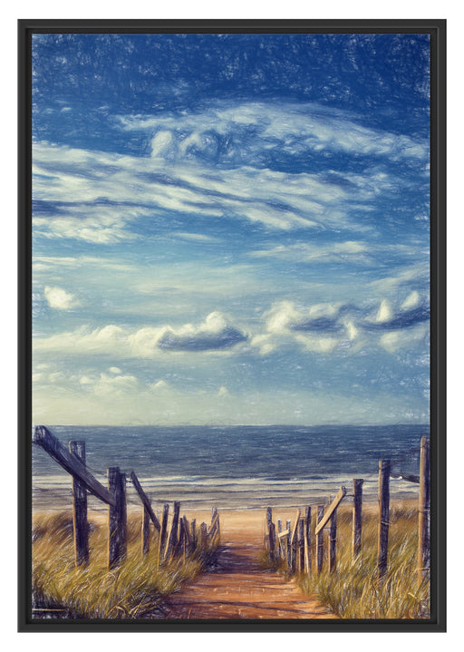 Weg zum Strand am Meer Schattenfugenrahmen 100x70