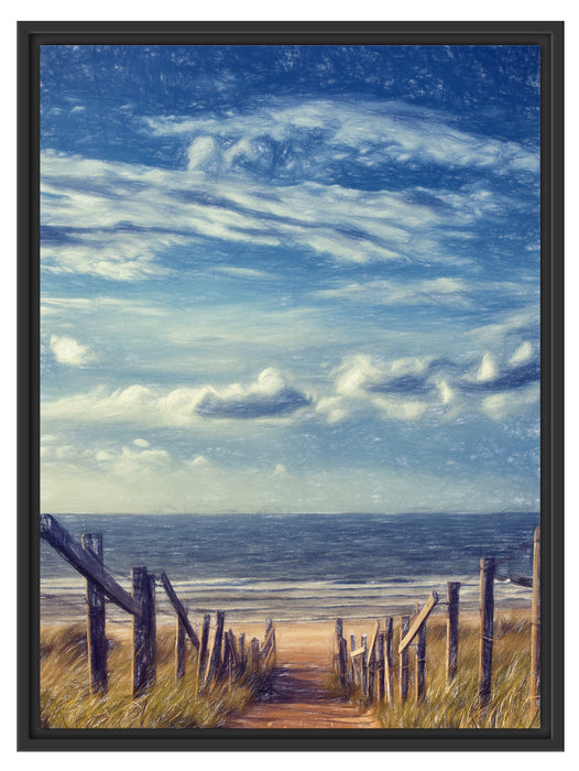 Weg zum Strand am Meer Schattenfugenrahmen 80x60