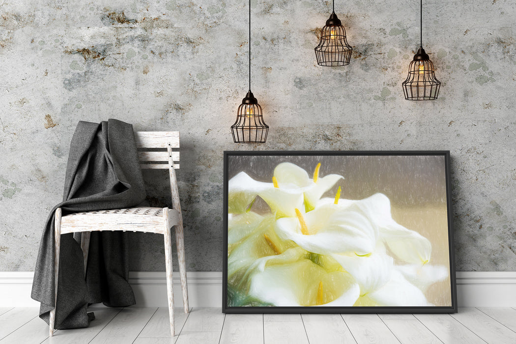 Wunderschöne weiße Calla Lilien Schattenfugenrahmen Wohnzimmer