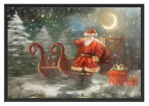 Weihnachtsmann mit Geschenken Schattenfugenrahmen 100x70