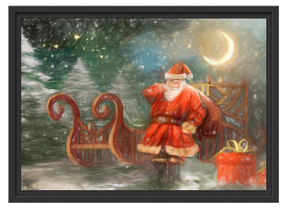 Weihnachtsmann mit Geschenken Schattenfugenrahmen 55x40