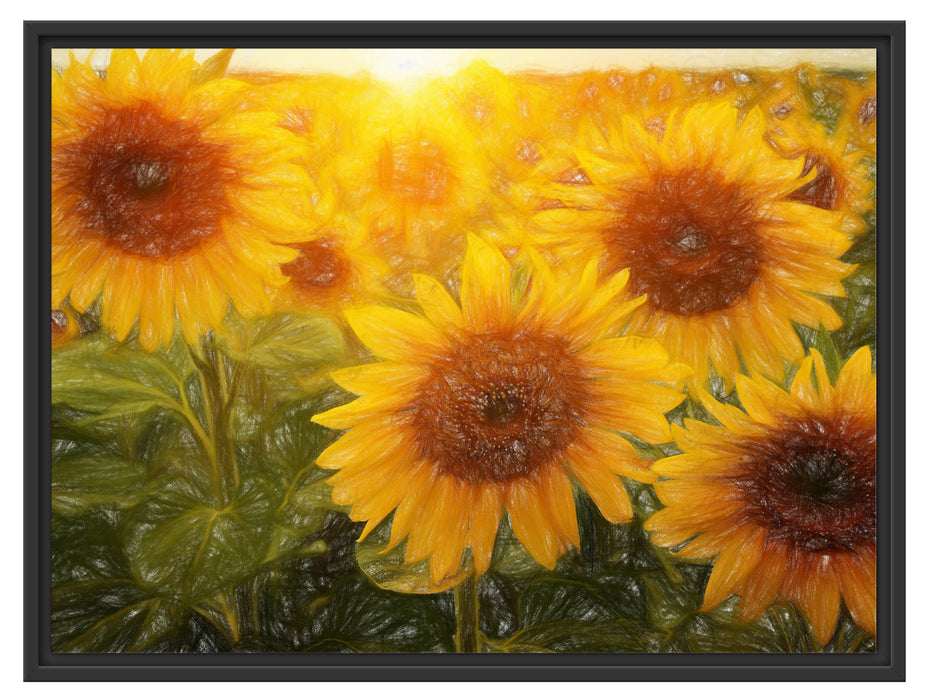 Sonnenblumen auf dem Feld Schattenfugenrahmen 80x60