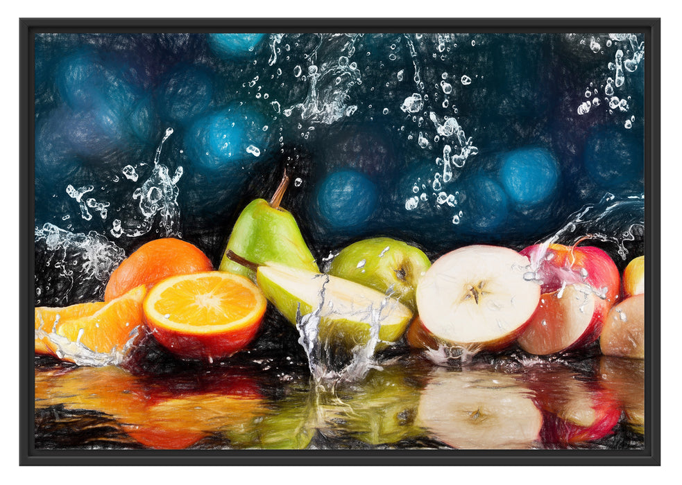 Früchte im Wasser Schattenfugenrahmen 100x70