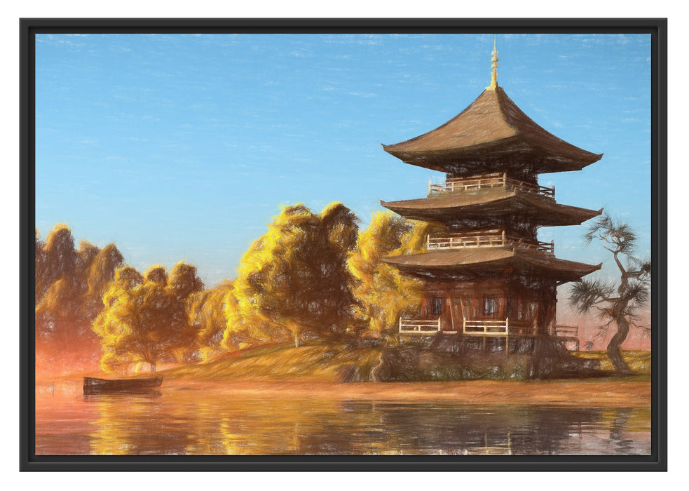 Pixxprint asiatischer Tempel an See