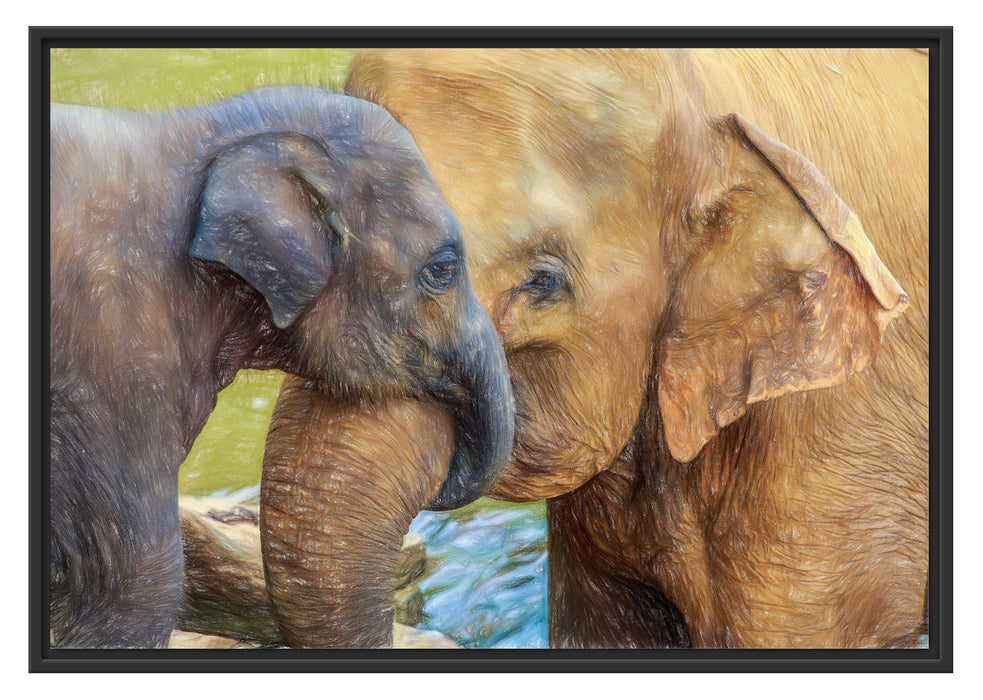 Pixxprint Elefantenmutter mit Kalb