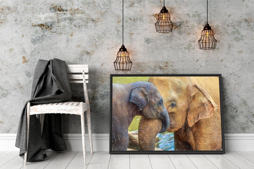 Elefantenmutter mit Kalb Schattenfugenrahmen Wohnzimmer