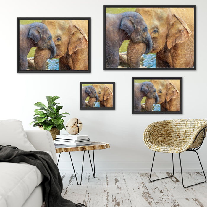 Elefantenmutter mit Kalb Schattenfugenrahmen Dekovorschlag