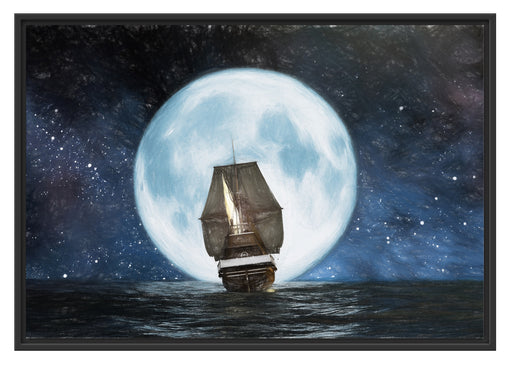 Segelschiff bei Vollmond Schattenfugenrahmen 100x70