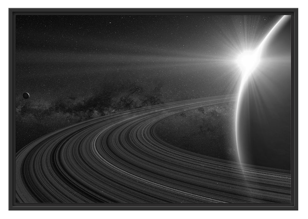 Planet Saturn im Weltall Schattenfugenrahmen 100x70
