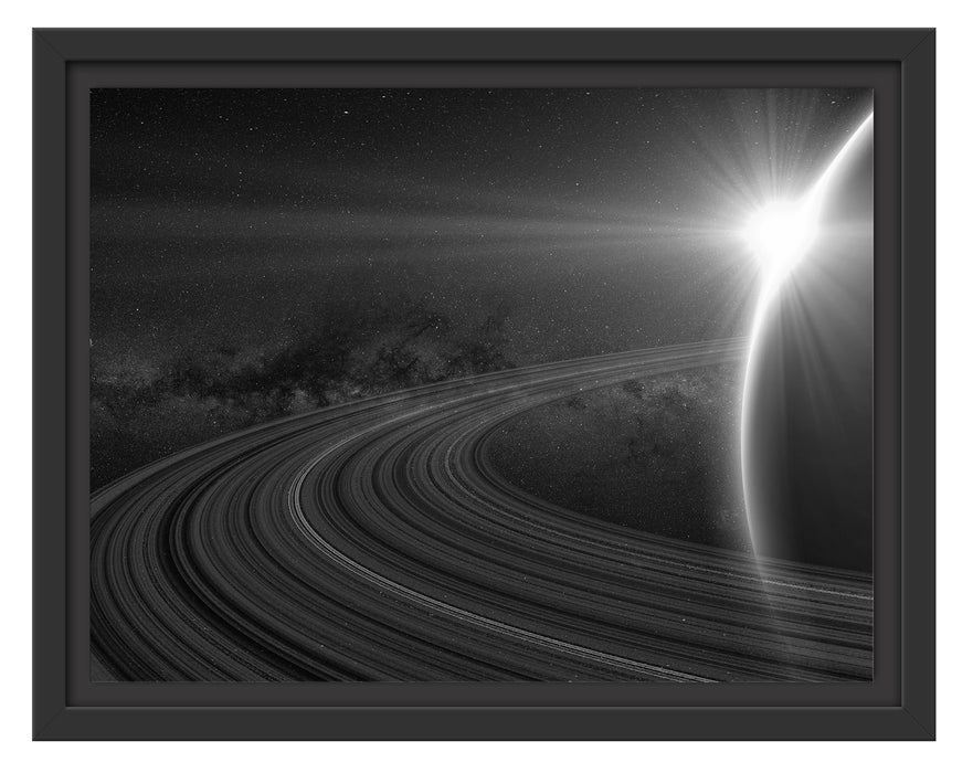 Planet Saturn im Weltall Schattenfugenrahmen 38x30