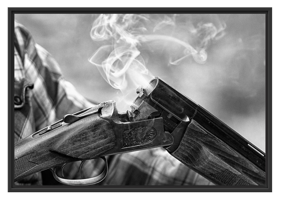 Pixxprint Jagdgewehr nach dem Brand, im Schwebe-Effekt Bilderrahmen