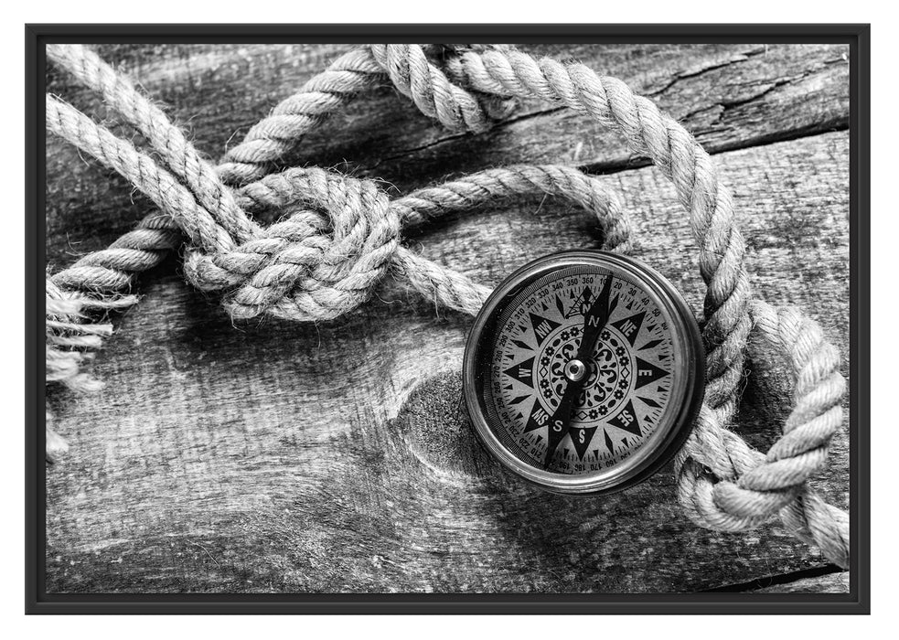 Pixxprint Schiffseil und Kompass, im Schwebe-Effekt Bilderrahmen
