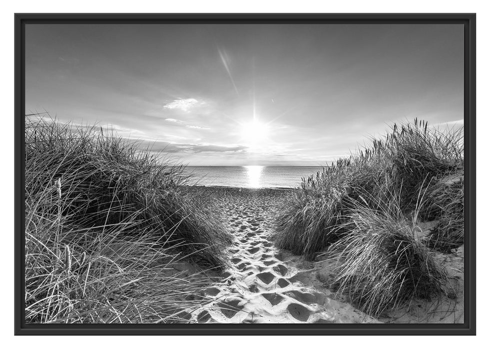 Pixxprint der Weg ins Meer Kunst B&W, im Schwebe-Effekt Bilderrahmen