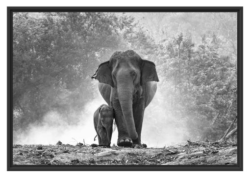Elefanten Baby Mama Schattenfugenrahmen 100x70