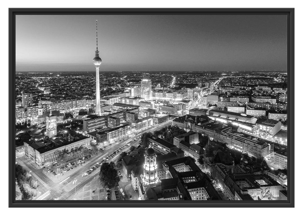 Pixxprint Berlin City Panorama Kunst B&W, im Schwebe-Effekt Bilderrahmen