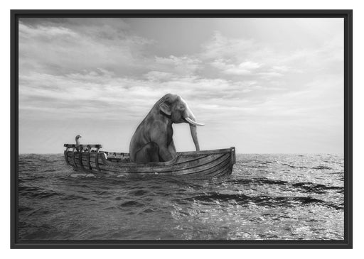 sitzender Elefant im Boot Schattenfugenrahmen 100x70