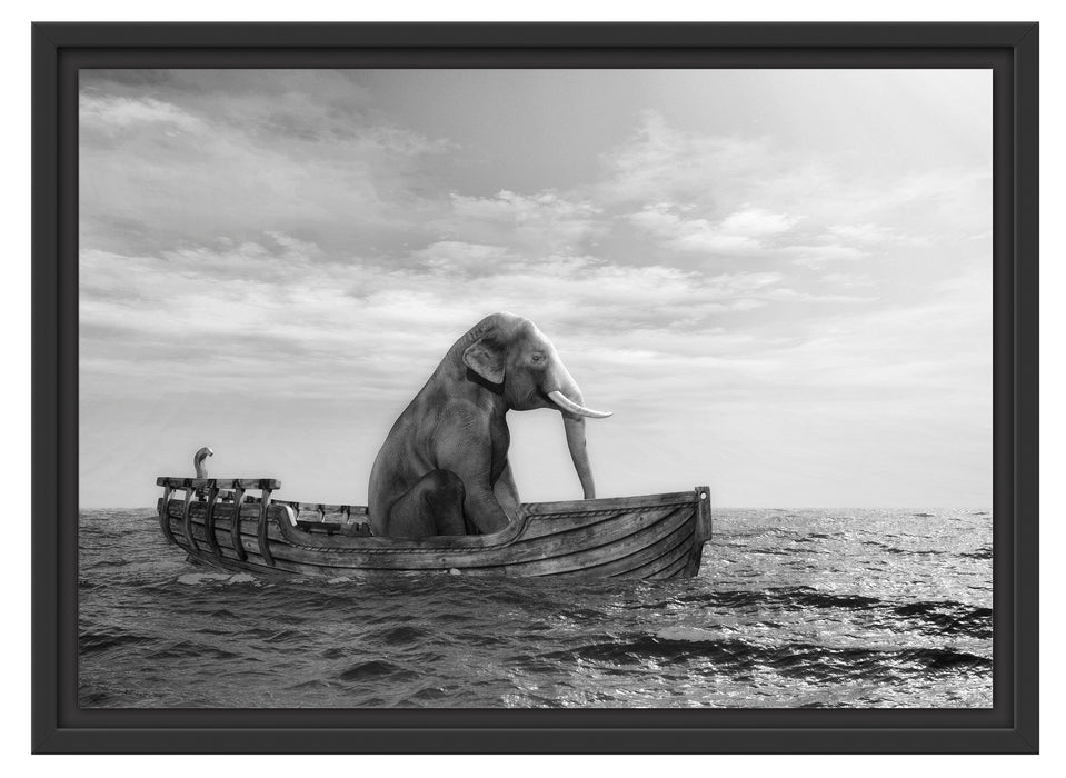 sitzender Elefant im Boot Schattenfugenrahmen 55x40