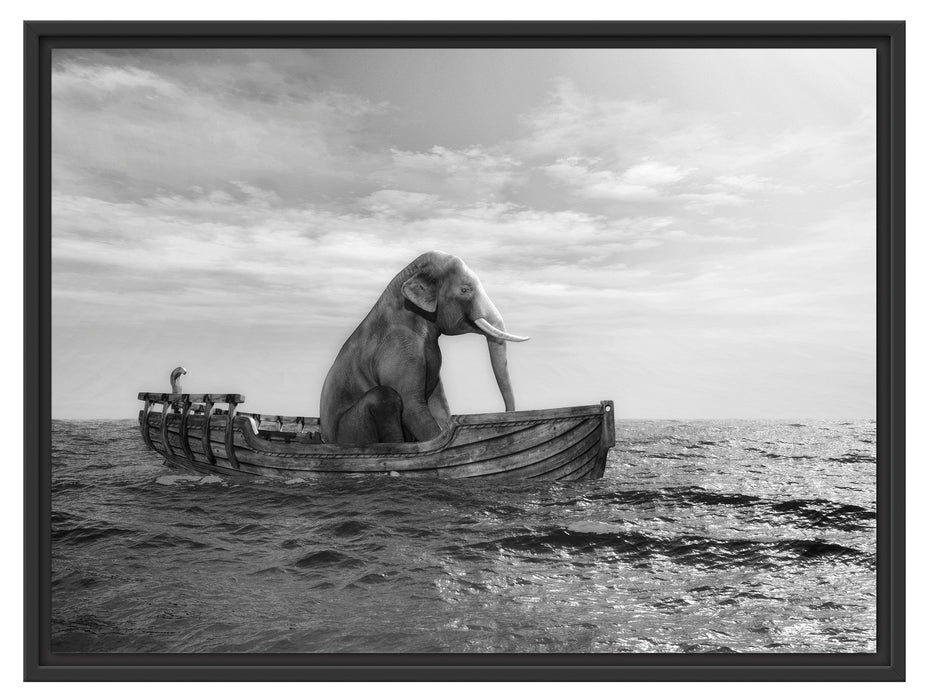 sitzender Elefant im Boot Schattenfugenrahmen 80x60