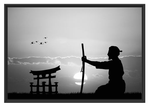 Samurai-Meister vor Horizont Schattenfugenrahmen 100x70