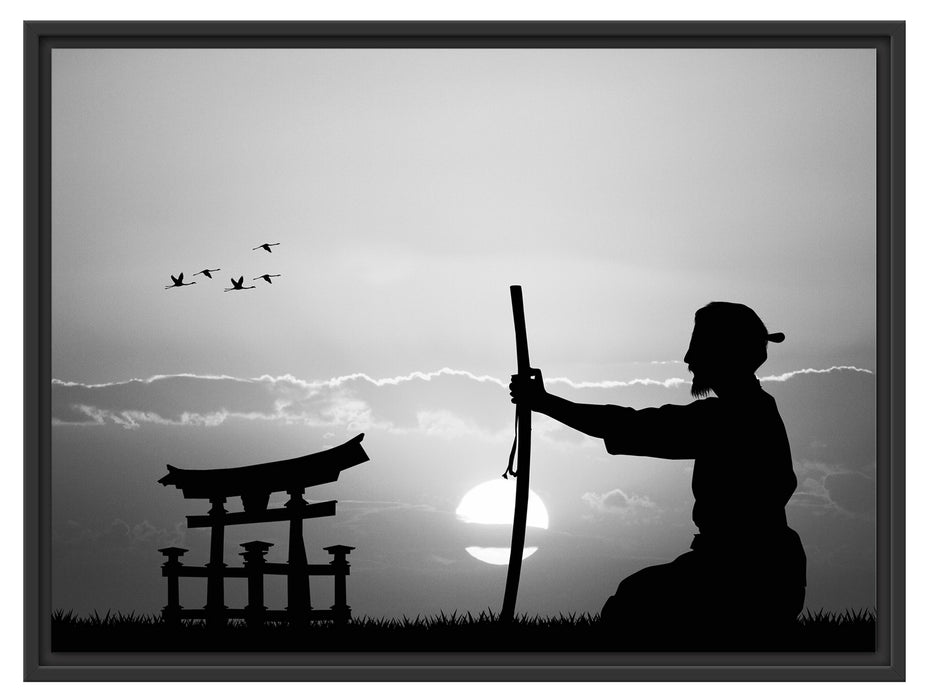 Samurai-Meister vor Horizont Schattenfugenrahmen 80x60