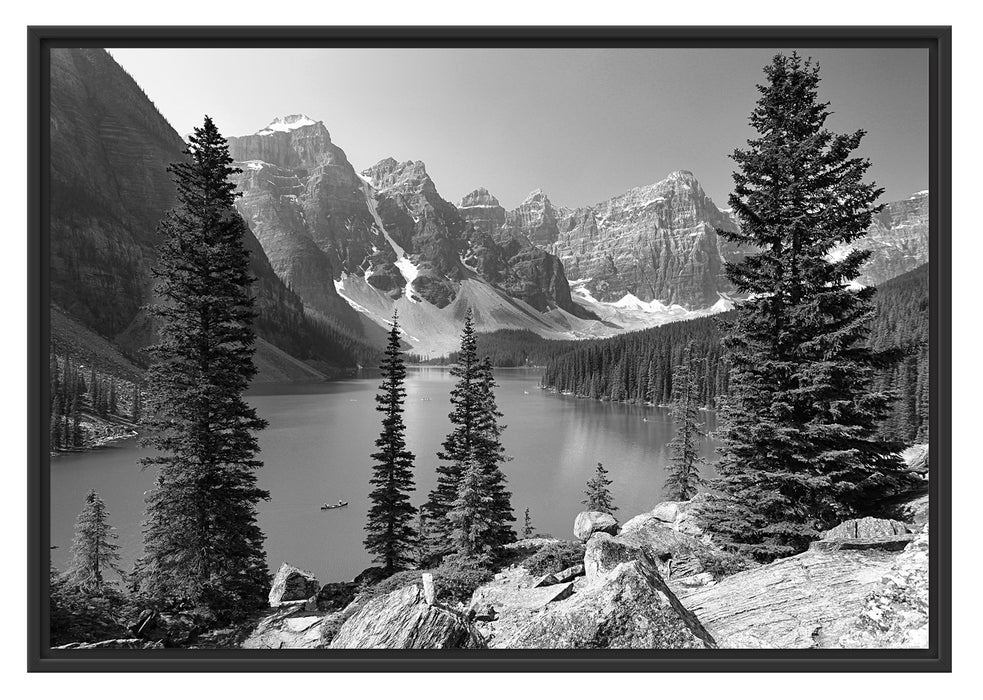 Pixxprint Moraine Lake kanadische Berge, im Schwebe-Effekt Bilderrahmen