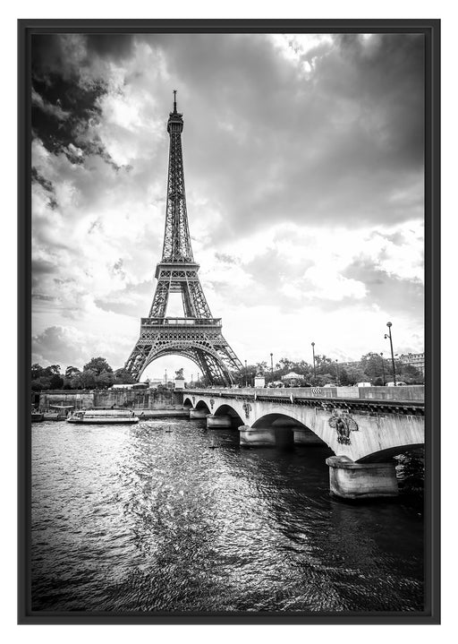 Eiffelturm in Paris Kunst B&W Schattenfugenrahmen 100x70