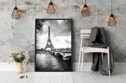 Eiffelturm in Paris Kunst B&W Schattenfugenrahmen Wohnzimmer
