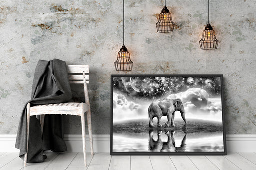 Elefant, Wiese, Himmel, Afrika Schattenfugenrahmen Wohnzimmer